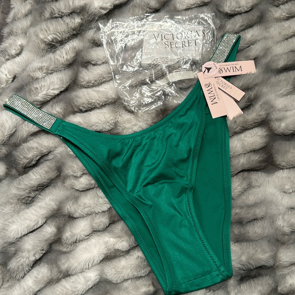 Victoria Secret bombshell green shine strap Brazilian bottoms large